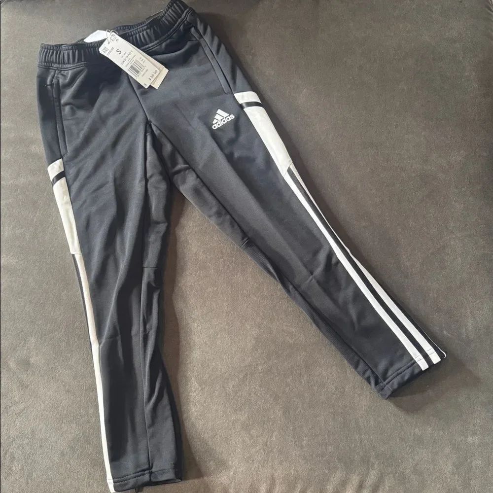Adidas Youth Black & White Sports Training Pants Slim Fit Zip Pockets Size S NEW